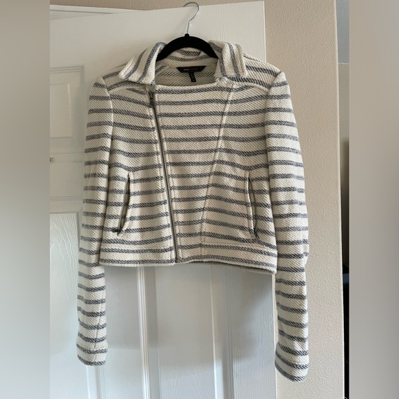BCBGMAXAZRIA Levi Striped Asymmetrical Zip Cropped Moto Jacket - Picture 3 of 6